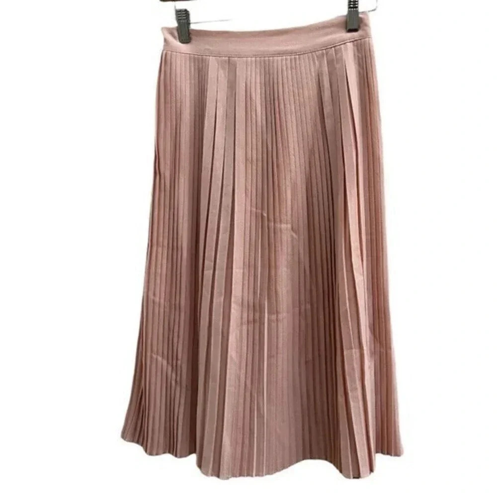 Midi Pleated Polyester Skirt Women Skirt‎ Handmade Pink 25 inch Waist​​​